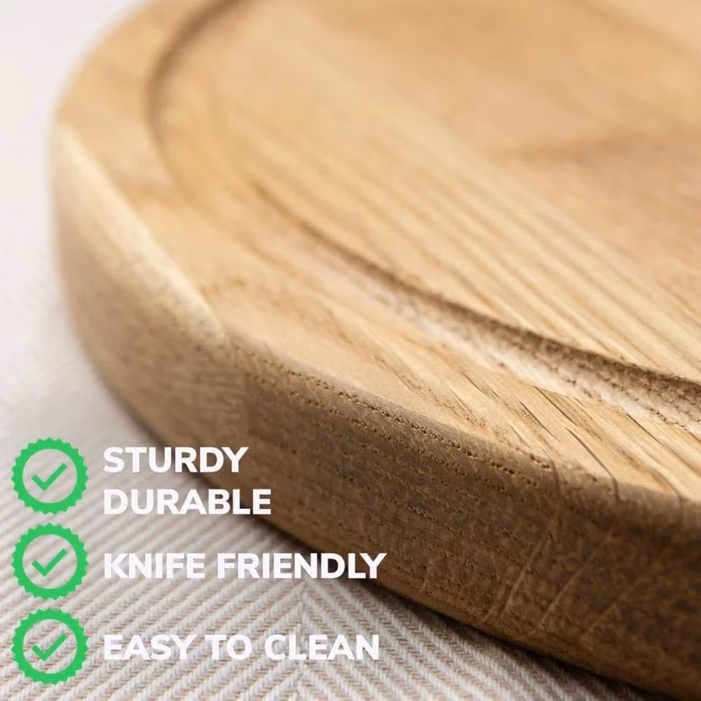 VOGREX Round Wooden Bread Board in Brown, Diameter: 30 cm – 2
