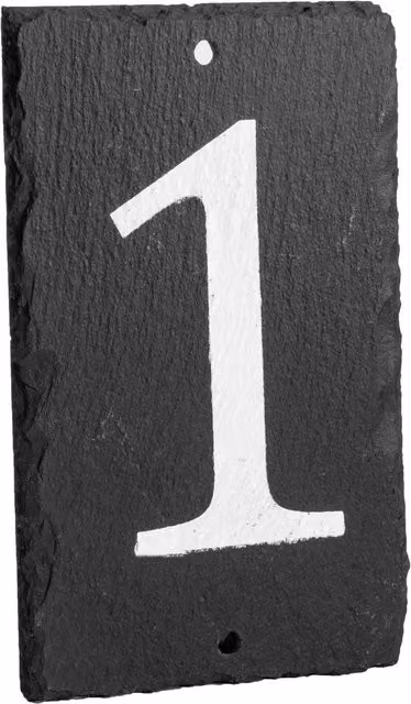 Nicola Spring Grey and White Natural Slate House Number 1 Sign, W: 9 cm, H: 14.5 cm – 1