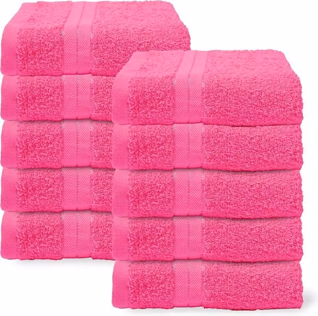 OHS 10 Pack of Fluffy Pink 100% Cotton Terry Bathroom Hand Towels – 1