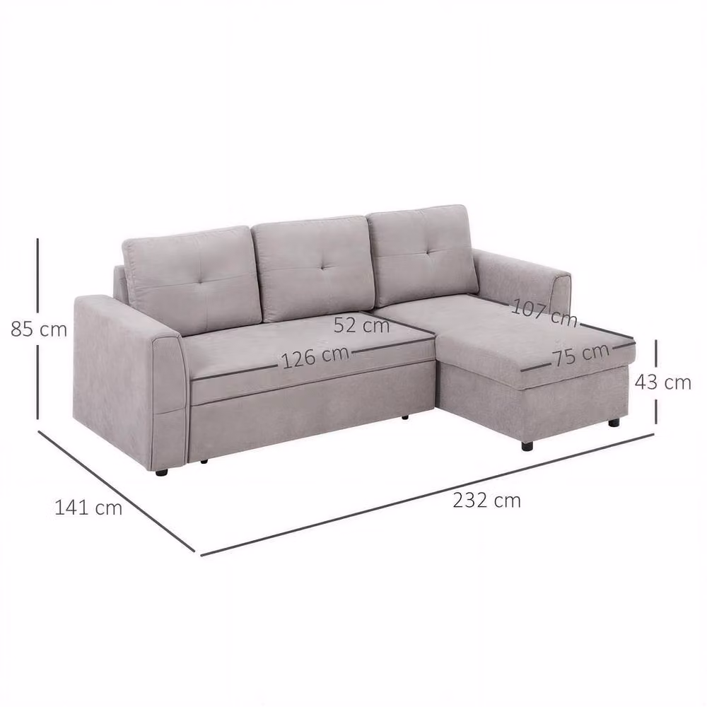 STILVORA L-Shape Upholstered Sofa Bed with Storage in Grey – 2