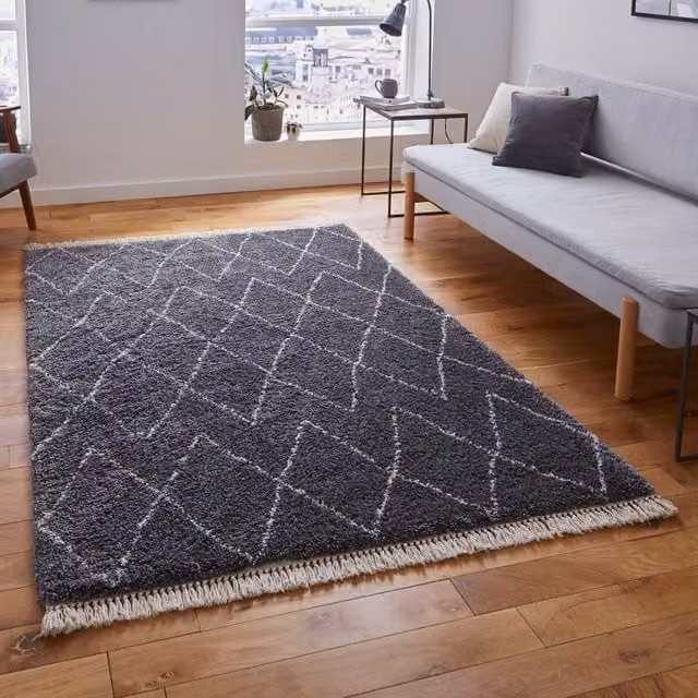 The Rug Shop UK Grey Checked Modern Machine Woven Kilim Area Rug W: 200 cm, D: 290 cm – 1