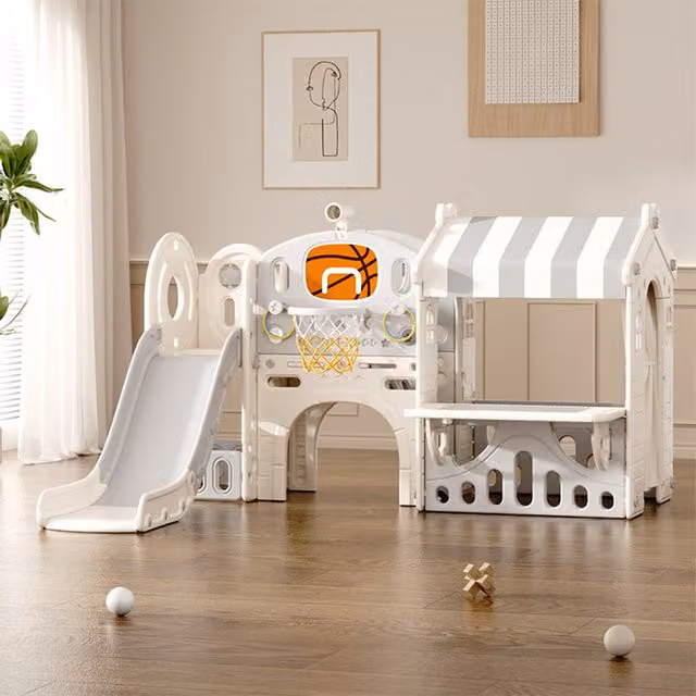 Kidkid Toddler Slide Climber Playhouse Combo for Indoor and Outdoor Play in Grey and White
