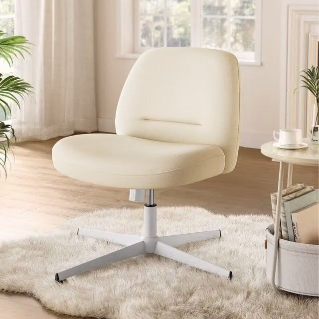 SONGMICS Minimalist White Fabric Armless Swivel Task Chair for Home Office