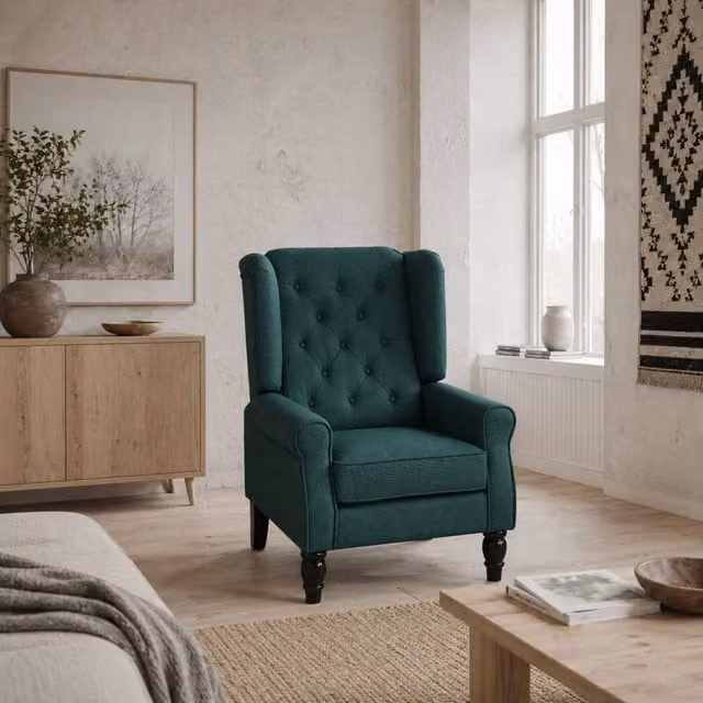 Wyld Haus Redi Retro Wingback Armchair in Dark Green with Diamond Button Tufting, W/D/H: 74.0 x 102.0 x 86.0 cm – 1