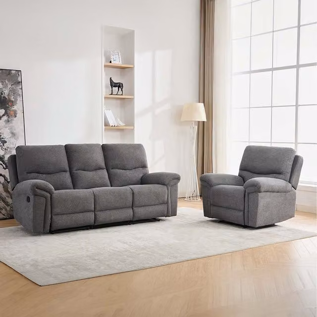 More4Homes Fosse 4-Seater Manual Recliner Sofa Set in Grey Fabric