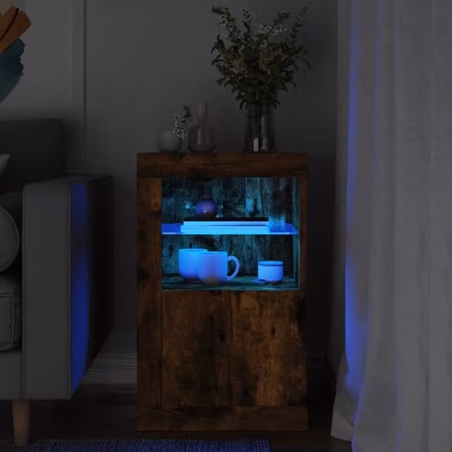 Berkfield Home Modern Side Cabinet in Smoked Oak with Integrated LED Lighting and Glass Doors, Brown – 1