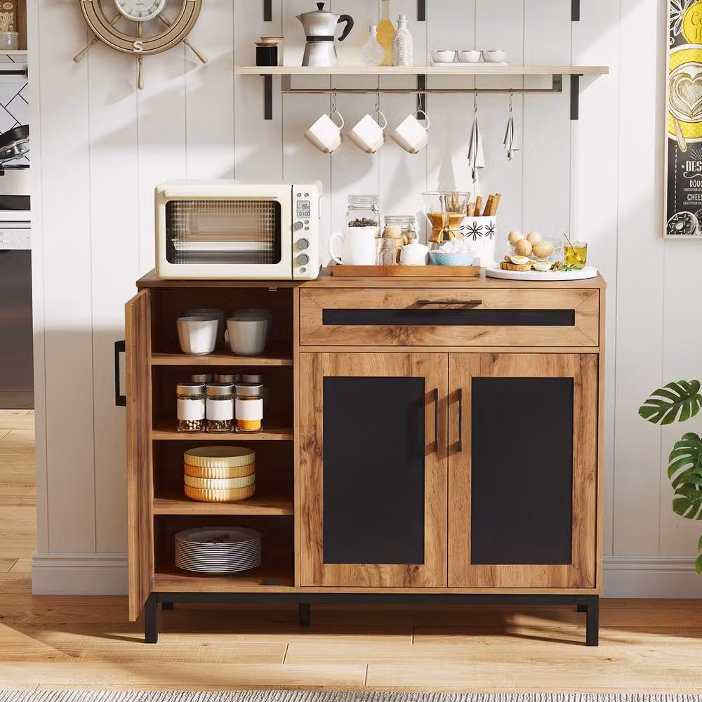 Costway Sideboard Buffet Cabinet Storage Organiser with Drawer and Removable Shelves in Natural Wood – 10