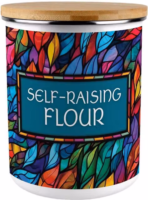 Purely Home Stained Glass Patterned Self-Raising Flour Canister, 2.7 l, Multicolour Enamel and Bamboo – 3