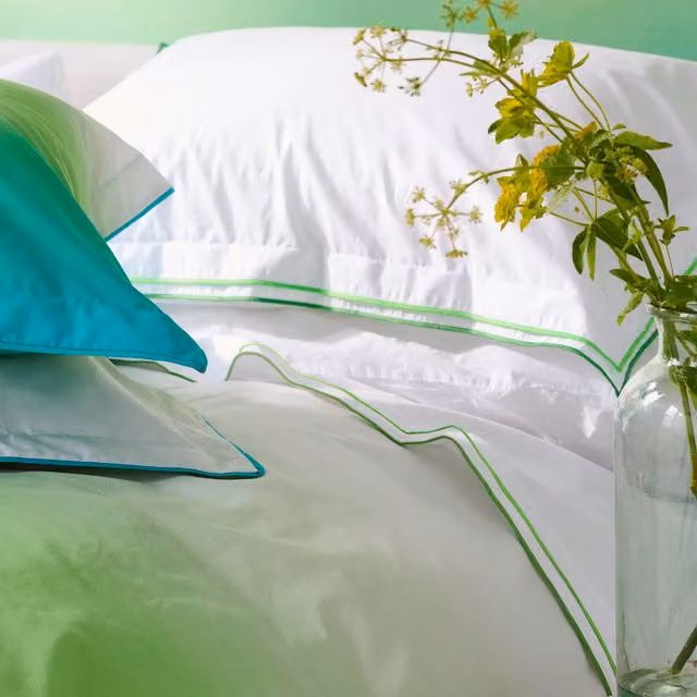 Designers Guild Astor Emerald Green and White Cotton Percale Flat Sheet