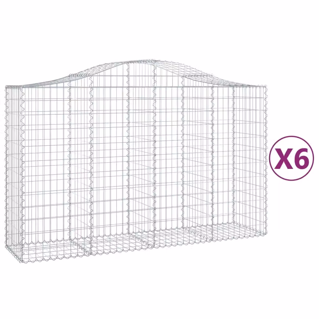 Berkfield Home Arched Gabion Baskets, 6 Piece Set, Silver Galvanised Steel, W: 200 cm, D: 50 cm, H: 120-140 cm – 2