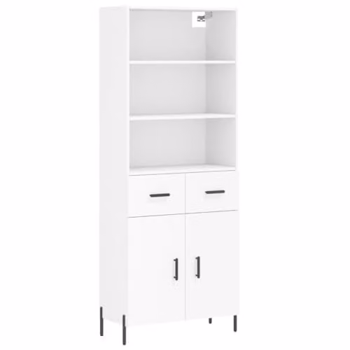 vidaXL Modern White Highboard with Hinged Doors and Internal Shelves, W/D/H: 69.5 x 34 x 180 cm