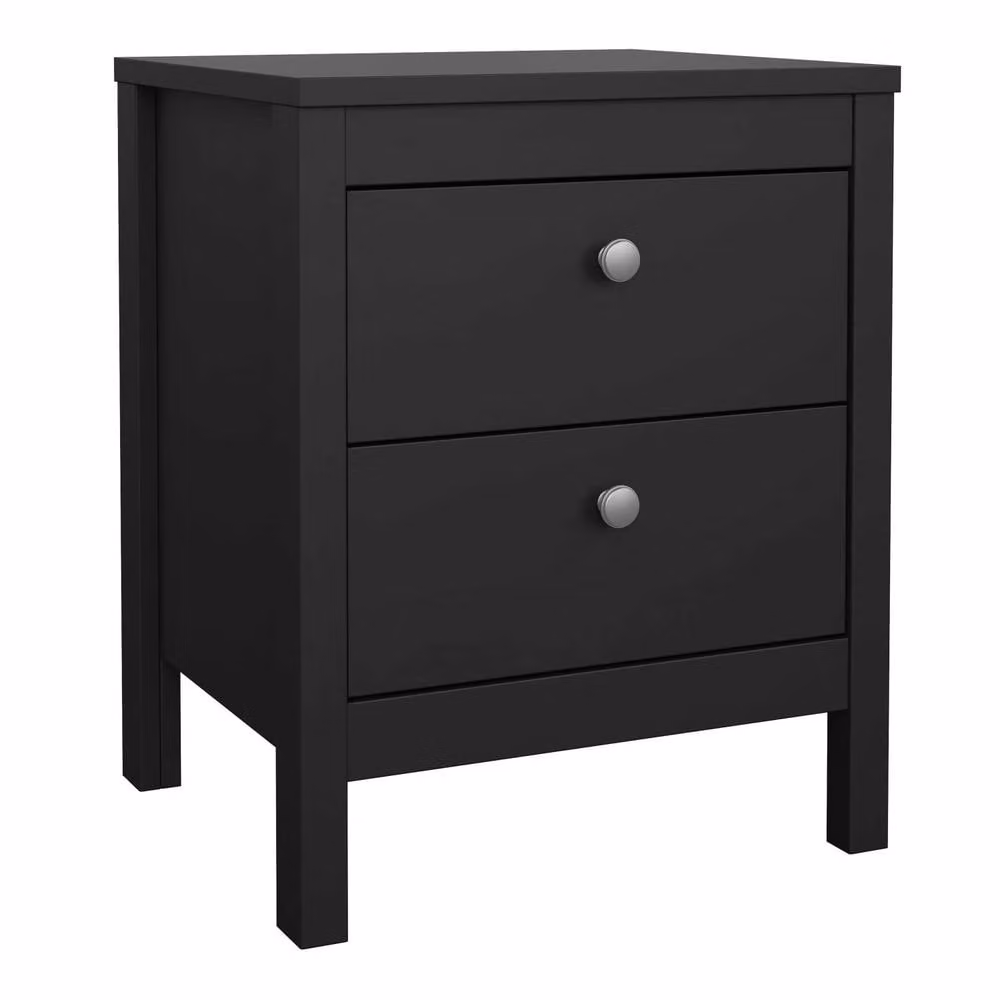 Wyld Haus Gossmere Black Wooden Bedside Table with 2 Drawers and Silver Handles – 2