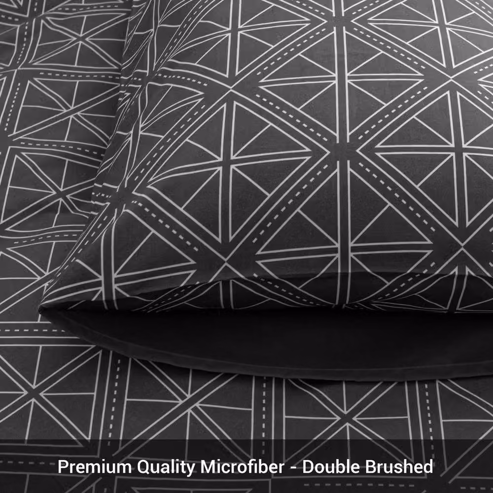Pamposh Modern Reversible Microfibre Duvet Cover and Pillowcase Set in Black, Double (140 x 200 cm) – 4