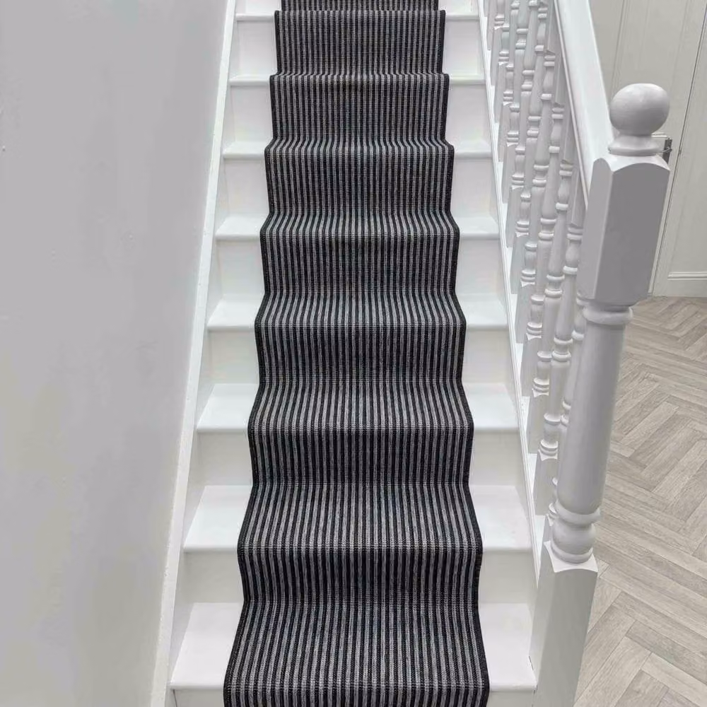 runrug Pinstripe Stair Runner Carpet, Black, W: 60 cm, L: 720 cm – 3