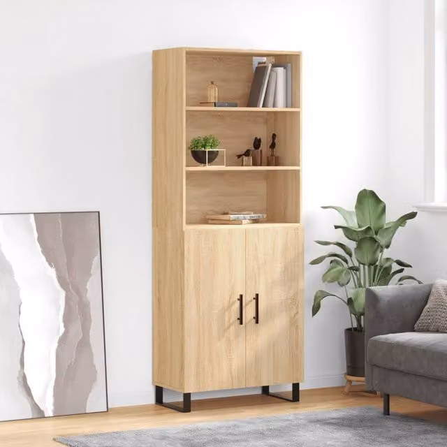 Berkfield Home Sonoma Oak Highboard in Brown, W/D/H: 69.5 x 34 x 180 cm
