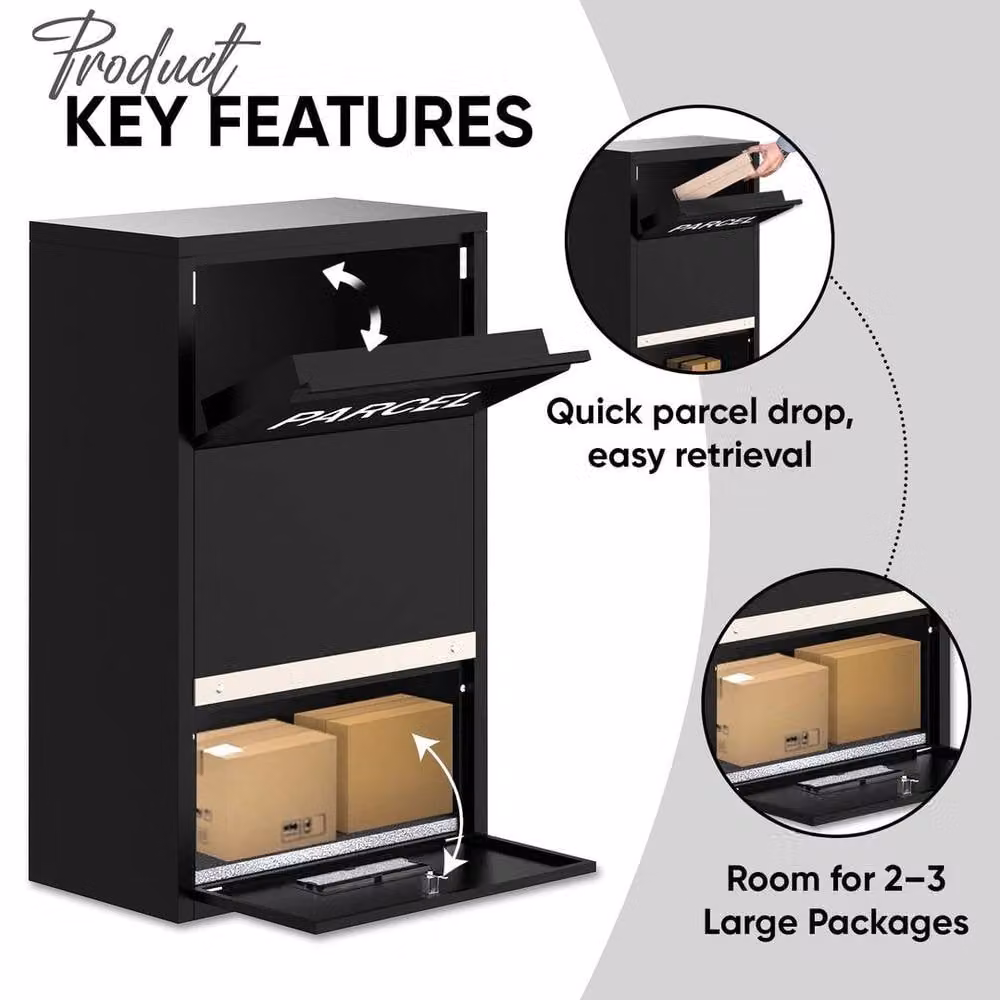 SPETLEK Black Metal Outdoor Parcel Drop Box with High Capacity for Garden Use – 3