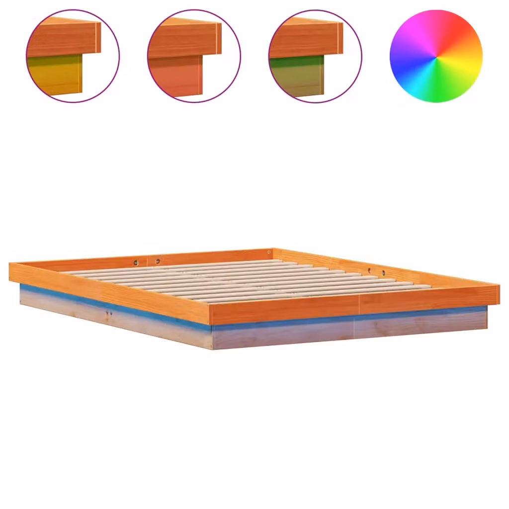 Berkfield Home King Size Solid Wood LED Bed Frame in Wax Brown with Under-Bed Lighting and USB Charging Port, W/D/H: 150 x 200 cm – 2