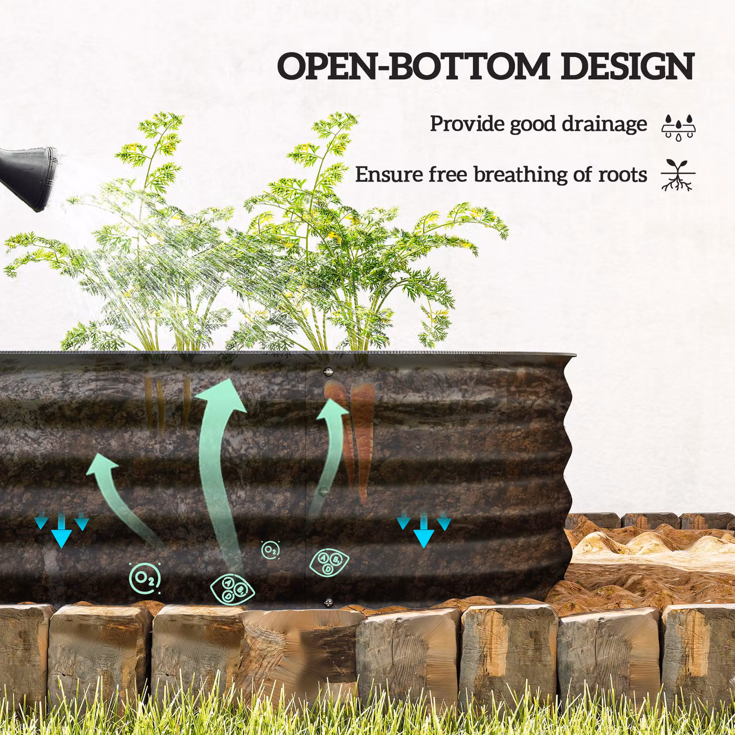 Outsunny Galvanised Steel Raised Garden Bed with Safety Edging, Black, W: 62 cm, D: 62 cm, H: 30 cm – 4