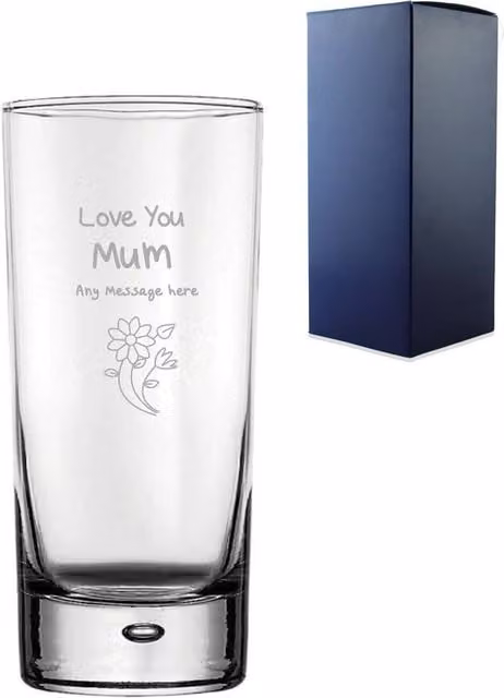 Uniqueful Personalised Love You Mum Floral Engraved Hiball Glass, Clear, 1000 ml – 1