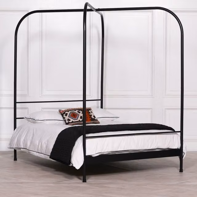 Glasstone Metropolitan Black Metal 5ft King Size Poster Bed with Canopy Frame, H 224 x W 158 x D 206 cm – 1