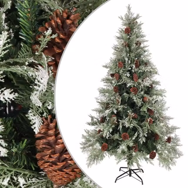 Berkfield Home Christmas Tree with Pine Cones in Green and White, Height: 195 cm