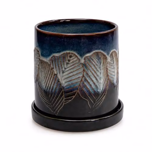Upper Street Iridescent Leaf Ceramic Plant Pot in Blue and Green – 4