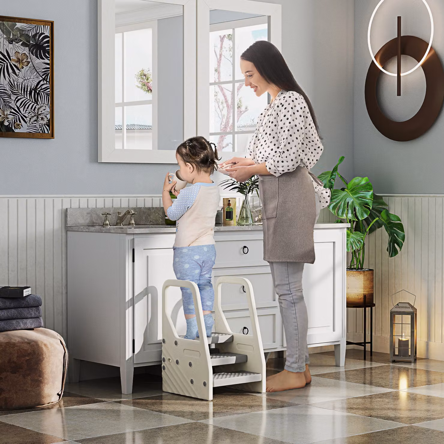 AIYAPLAY Adjustable 3 Step Toddler Tower with Handles and Non-slip Surface, Grey – 2