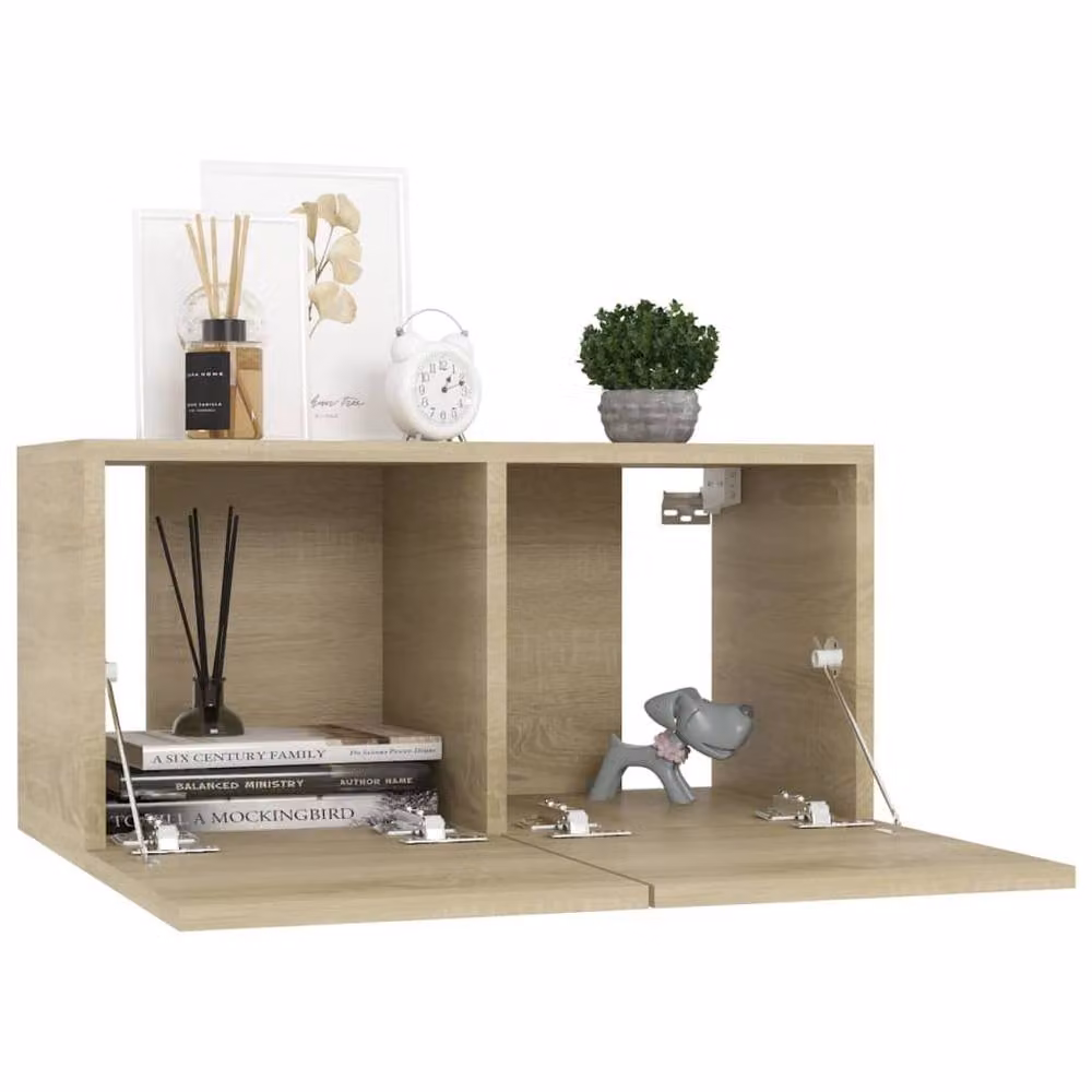 Berkfield Home Set of 2 Hanging TV Cabinets in Light Oak, W/D/H: 60 x 30 x 30 cm – 2