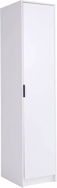 FORGEVIO Modern Single Door Wardrobe in White with Internal Shelves and Hanging Rod – 1