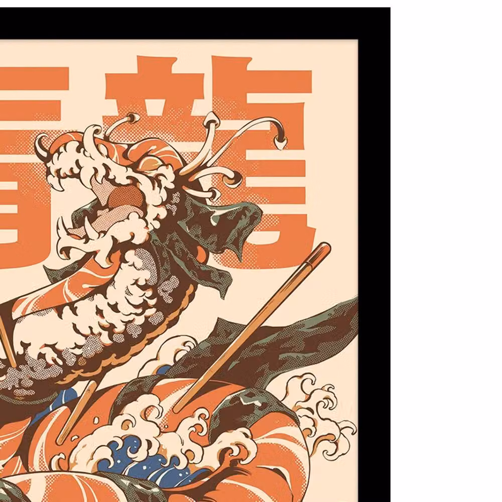 Ilustrata Dragon Sushi Framed Paper Poster in Orange – 2