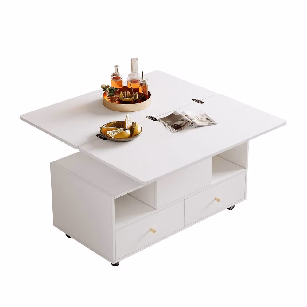 Merax Extendable Lift Top Coffee Table with 4 Drawers and Castors, White – 2