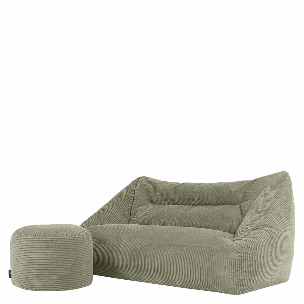 icon Cecilia Corduroy Bean Bag Sofa and Round Footstool Set in Green – 2