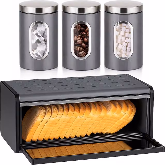 Innoteck 3-Piece Grey Metal Breadbin and Canister Set