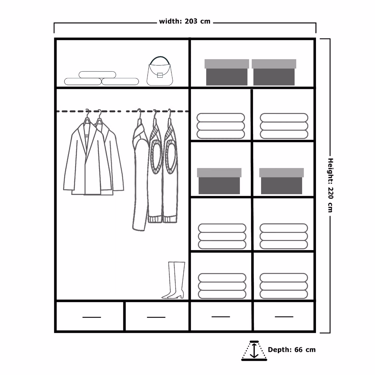 MN Furniture Black High Gloss Sliding Mirrored Wardrobe with Integrated LED Lighting W: 203 cm, H: 220 cm – 3