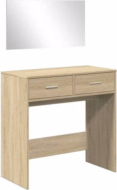 Berkfield Home Modern Dressing Table with Mirror in Sonoma Oak and Beige, W/D/H: 80 x 39 x 80 cm