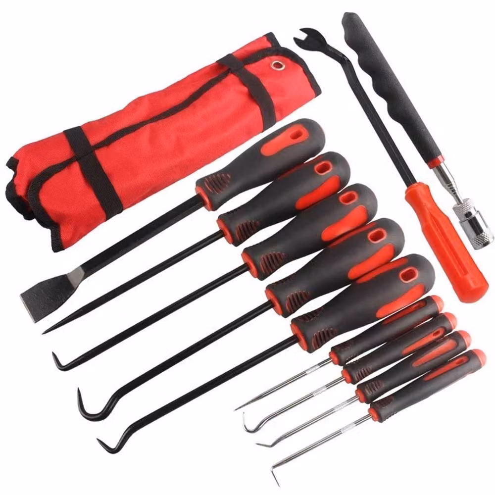 VOGREX 11 Piece Red Telescoping Magnetic Pickup Hook Steel Tool Kit – 5