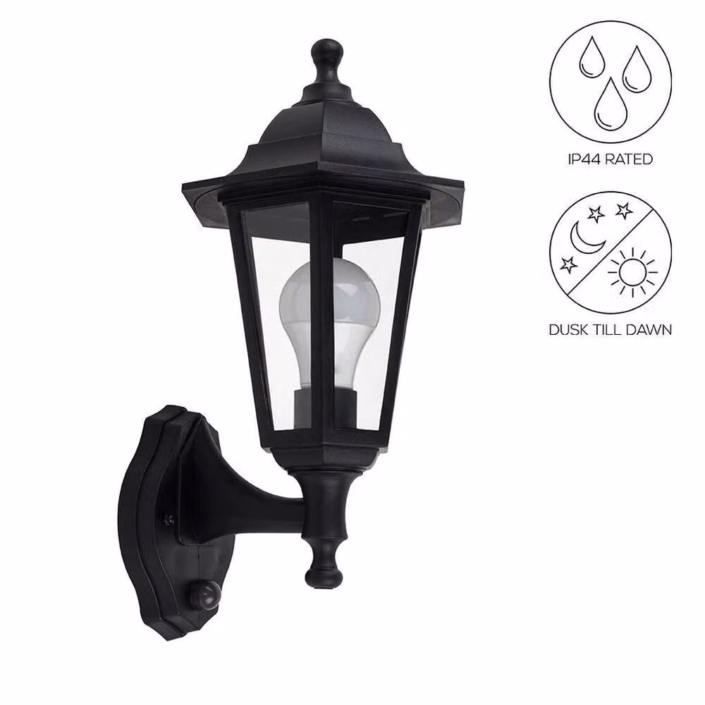 SPETLEK Traditional Black Outdoor Wall Lantern with Dusk Sensor and Cool White Light – 3