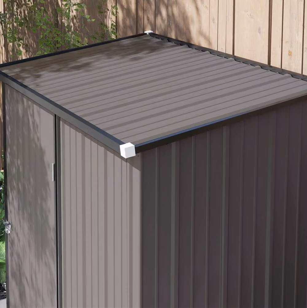 STILVORA Modern Pent Garden Shed in Light Grey, Galvanised Steel Lean-to with Single Door – 6