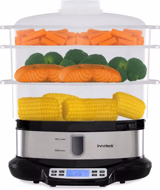 Innoteck 3 Tier 9L Digital Food Steamer with 6 Presets, Black