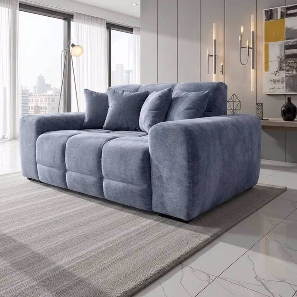 Furnishings For Less UK Jenson Grey 2 Seater Plush Velvet Sofa with Deep Seats and Scatter Cushions W/D/H: 175 x 105 x 90 cm – 3