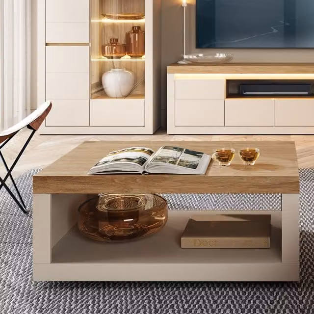 Furniture To Go Naxxar Rectangular Coffee Table in Cashmere and Stone Oak