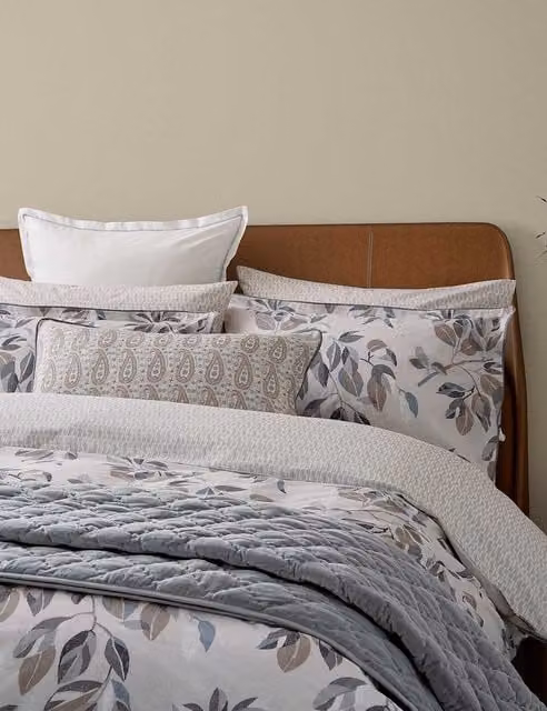 Bedeck of Belfast Pure Cotton Floral Rectangular Cushion in Grey Mix