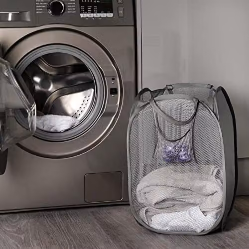 OHS Collapsible Mesh Laundry Basket with Handles, Charcoal Grey – 3