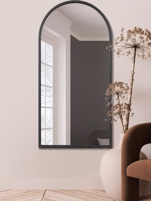 MirrorOutlet Black Framed Arched Leaner or Wall Mirror, W: 70 cm, H: 140 cm
