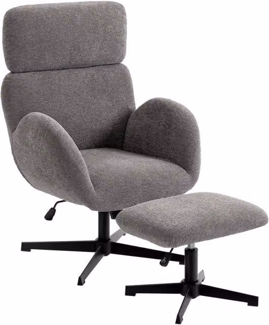 VOGREX Grey Velvet Swivel Rocking Accent Armchair with Integrated Footstool – 1