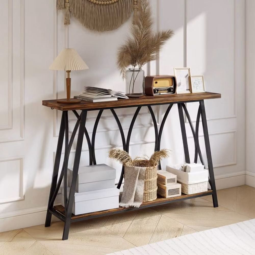 Wyld Haus Raneve Industrial 2 Tier Console Table, Brown and Black, W/D/H: 120 x 30 x 80 cm – 3