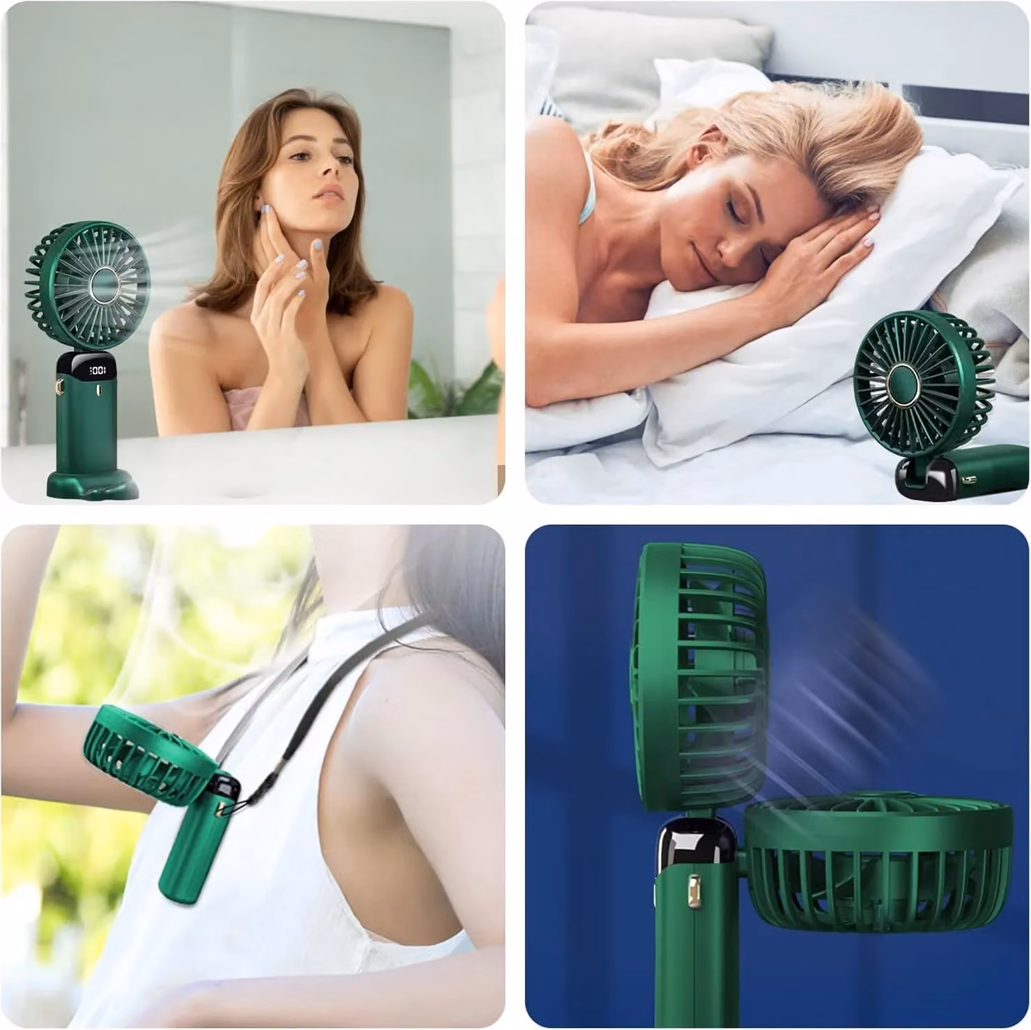Dragodirect 2-in-1 Portable Mini Handheld Fan with LED Light, Rechargeable USB-C, Dark Green – 5