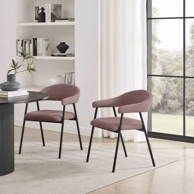 FurnitureboxUK Delos Set of 2 Dining Chairs in Dusky Pink Fabric with Terracotta Accents