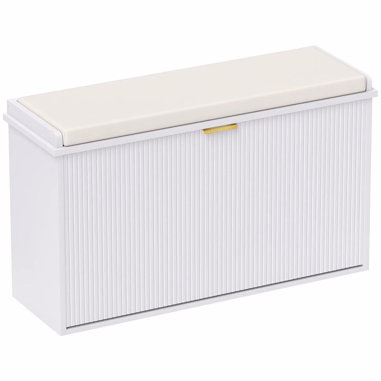 HOMCOM Modern Shoe Storage Bench with Synthetic Leather Cushion in White – 2