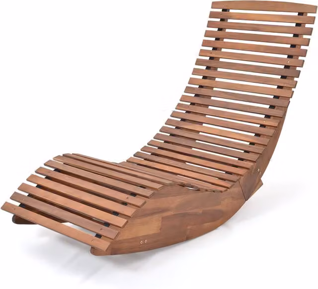 Costway Modern Brown Wooden Outdoor Rocking Chair Porch Rocker
